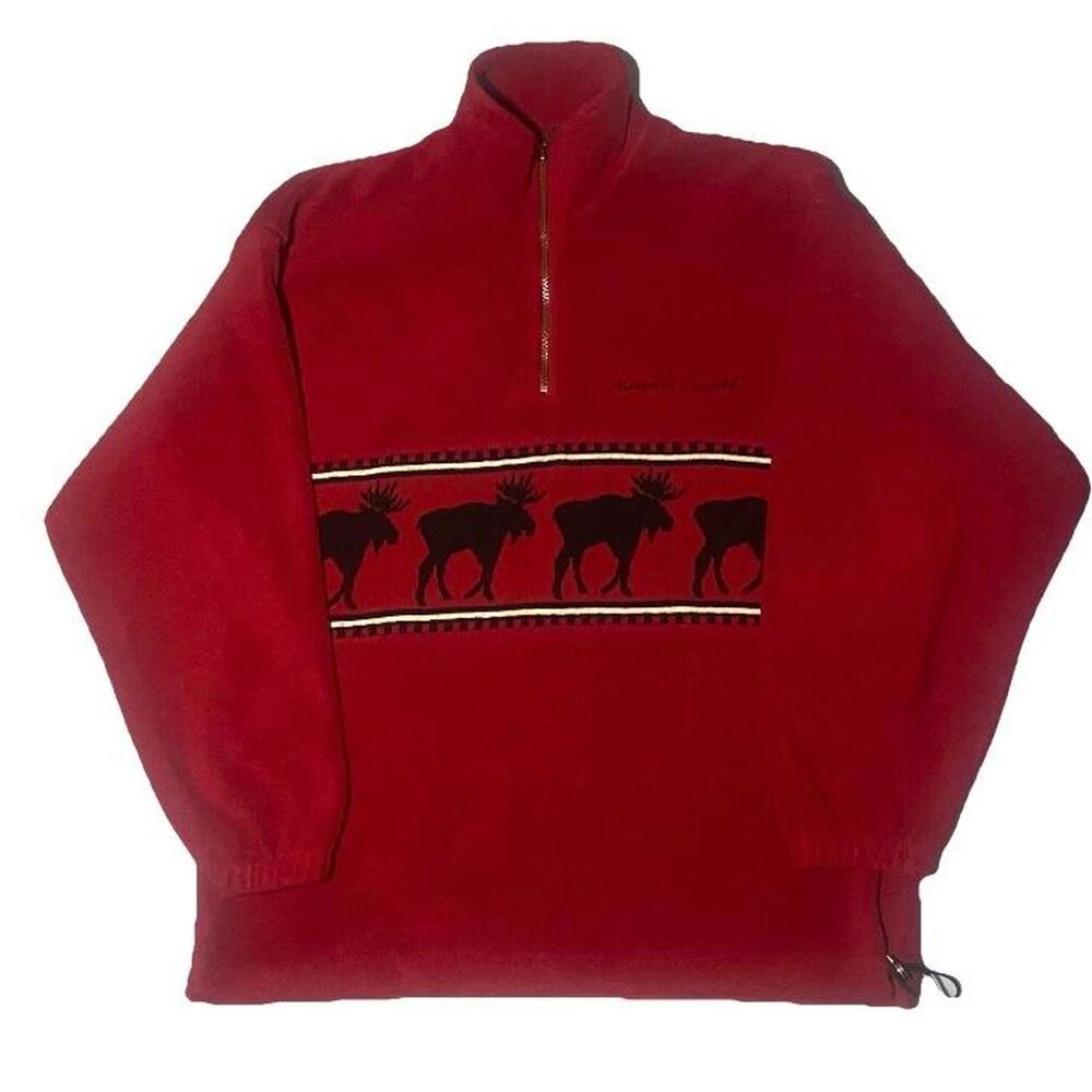 Vintage New Era Moose Fleece 1/4 Zip Pullover – Red Montreal Canada
